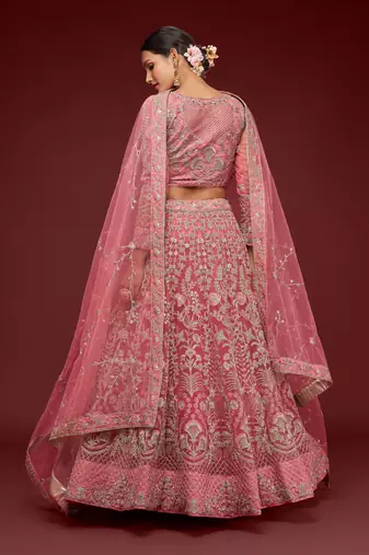 Fantasy Rose Net Zari Thread & Glitter Dori Embroidery Work Wedding Festival Party Wear Designer Lehenga Choli