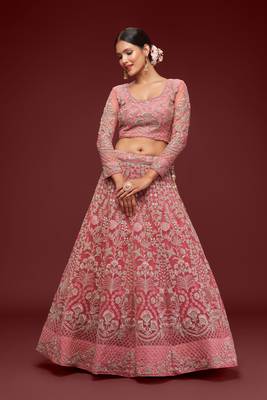 Fantasy Rose Net Zari Thread & Glitter Dori Embroidery Work Wedding Festival Party Wear Designer Lehenga Choli 6