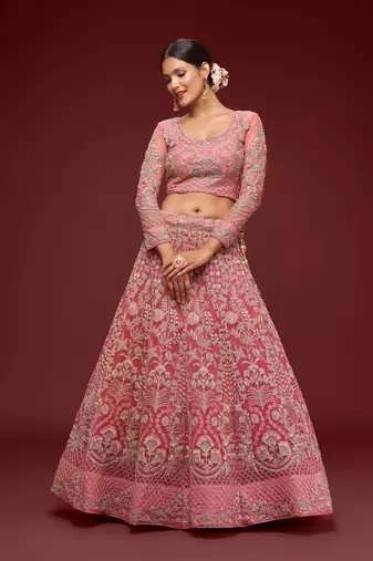 Fantasy Rose Net Zari Thread & Glitter Dori Embroidery Work Wedding Festival Party Wear Designer Lehenga Choli