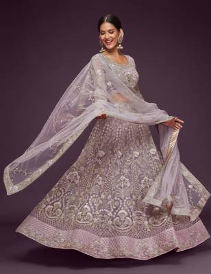 Dusty Orchid Net Zari Thread & Glitter Dori Embroidery Work Wedding Festival Party Wear Designer Lehenga Choli 1