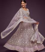 Dusty Orchid Net Zari Thread & Glitter Dori Embroidery Work Wedding Festival Party Wear Designer Lehenga Choli