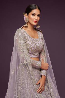 Dusty Orchid Net Zari Thread & Glitter Dori Embroidery Work Wedding Festival Party Wear Designer Lehenga Choli 3
