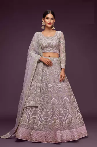 Dusty Orchid Net Zari Thread & Glitter Dori Embroidery Work Wedding Festival Party Wear Designer Lehenga Choli