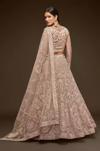 Royal Beige Net Zari Thread & Glitter Dori Embroidery Work Wedding Festival Party Wear Designer Lehenga Choli