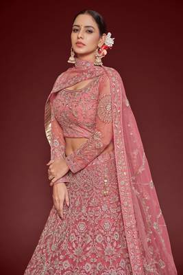 Fantasy Rose Net Zari Thread & Glitter Dori Embroidery Work Wedding Festival Party Wear Designer Lehenga Choli 3