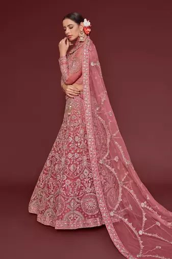 Fantasy Rose Net Zari Thread & Glitter Dori Embroidery Work Wedding Festival Party Wear Designer Lehenga Choli