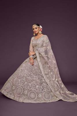 Dusty Orchid Net Zari Thread & Glitter Dori Embroidery Work Wedding Festival Party Wear Designer Lehenga Choli 1