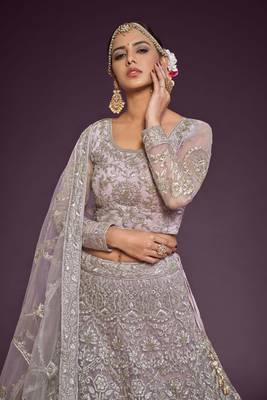 Dusty Orchid Net Zari Thread & Glitter Dori Embroidery Work Wedding Festival Party Wear Designer Lehenga Choli 3