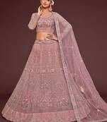 Pearl Pink Net Zari Thread & Glitter Dori Embroidery Work Wedding Festival Party Wear Designer Lehenga Choli