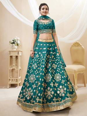 Green Art Silk Sequince Foil & Zari Embroidery Work Wedding Festival Party Wear Designer Lehenga Choli 1