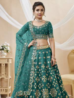 Green Art Silk Sequince Foil & Zari Embroidery Work Wedding Festival Party Wear Designer Lehenga Choli 2