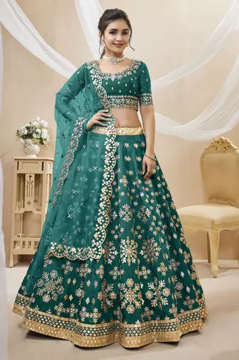 Green Art Silk Sequince Foil & Zari Embroidery Work Wedding Festival Party Wear Designer Lehenga Choli