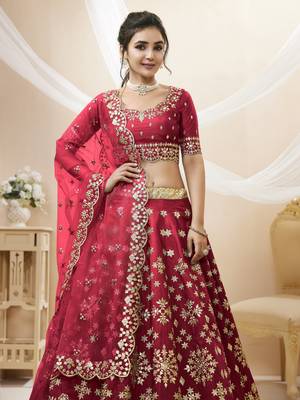 Red Art Silk Sequince Foil & Zari Embroidery Work Wedding Festival Party Wear Designer Lehenga Choli 2