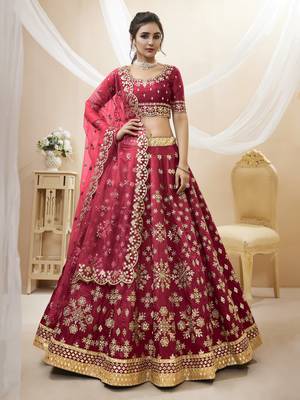 Red Art Silk Sequince Foil & Zari Embroidery Work Wedding Festival Party Wear Designer Lehenga Choli 4