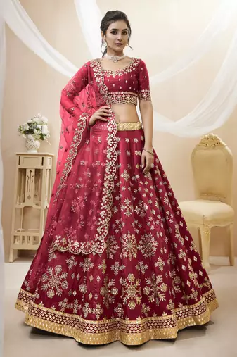 Red Art Silk Sequince Foil & Zari Embroidery Work Wedding Festival Party Wear Designer Lehenga Choli