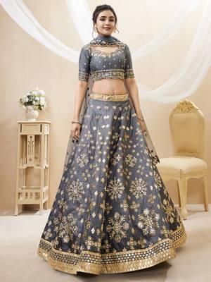 Grey Art Silk Sequince Foil & Zari Embroidery Work Wedding Festival Party Wear Designer Lehenga Choli 1
