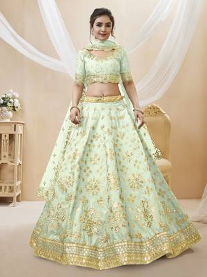 Pista Art Silk Sequince Foil & Zari Embroidery Work Wedding Festival Party Wear Designer Lehenga Choli 1