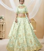Pista Art Silk Sequince Foil & Zari Embroidery Work Wedding Festival Party Wear Designer Lehenga Choli