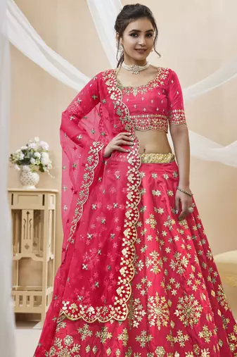 Pink Art Silk Sequince Foil & Zari Embroidery Work Wedding Festival Party Wear Designer Lehenga Choli