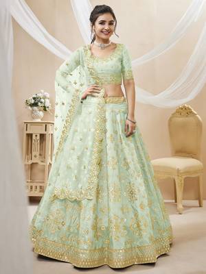 Pista Art Silk Sequince Foil & Zari Embroidery Work Wedding Festival Party Wear Designer Lehenga Choli 4