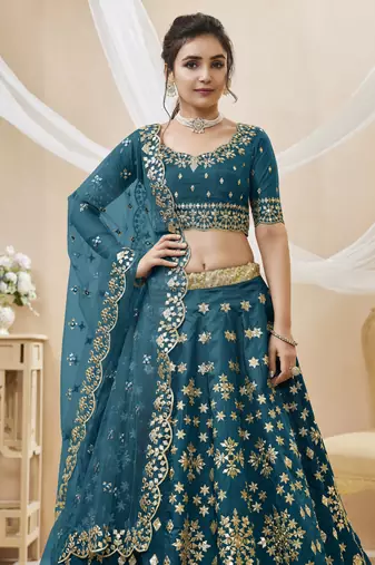 Blue Art Silk Sequince Foil & Zari Embroidery Work Wedding Festival Party Wear Designer Lehenga Choli
