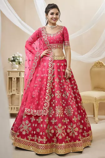 Pink Art Silk Sequince Foil & Zari Embroidery Work Wedding Festival Party Wear Designer Lehenga Choli