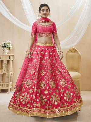 Pink Art Silk Sequince Foil & Zari Embroidery Work Wedding Festival Party Wear Designer Lehenga Choli 1