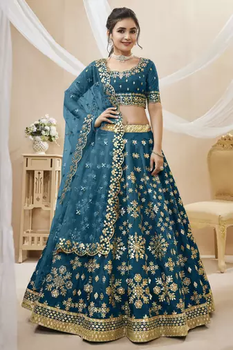 Blue Art Silk Sequince Foil & Zari Embroidery Work Wedding Festival Party Wear Designer Lehenga Choli