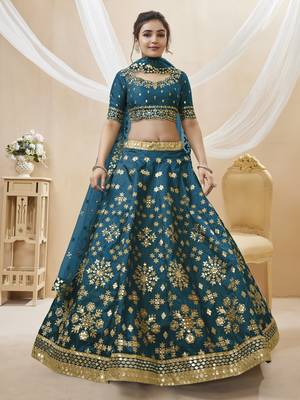 Blue Art Silk Sequince Foil & Zari Embroidery Work Wedding Festival Party Wear Designer Lehenga Choli 1