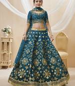 Blue Art Silk Sequince Foil & Zari Embroidery Work Wedding Festival Party Wear Designer Lehenga Choli