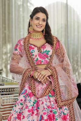 Light Pink Art Silk Digital Print Dori Sequins Embroidery Stone Work Wedding Festival Party Wear Designer Lehenga Choli 3