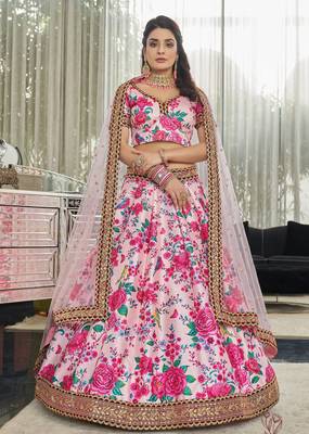 Light Pink Art Silk Digital Print Dori Sequins Embroidery Stone Work Wedding Festival Party Wear Designer Lehenga Choli 4