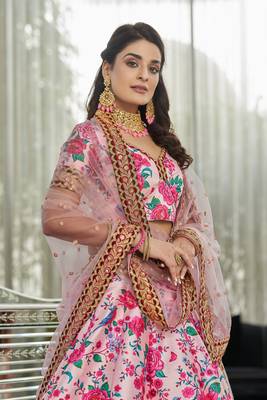 Light Pink Art Silk Digital Print Dori Sequins Embroidery Stone Work Wedding Festival Party Wear Designer Lehenga Choli 5