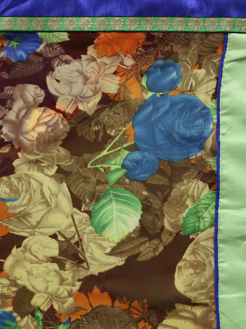 Hand Dyed Green Printed Georgette Sustainable Saree