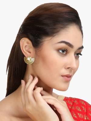 Women gold-plated stone-studded semicircle studs 1