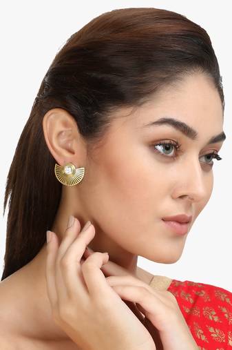 Women gold-plated stone-studded semicircle studs