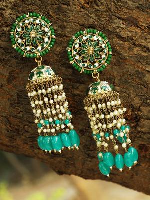 Gold plated beautiul pearl and enameld handcrafted jhumkas 1