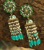 Gold plated beautiul pearl and enameld handcrafted jhumkas