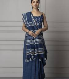   Hand Block Printed Indigo Pure Chanderi Silk Sustainable Saree