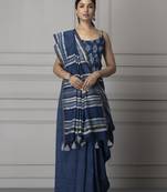 Geroo Jaipur Hand Block Printed Indigo Pure Chanderi Silk Sustainable Saree