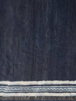   Hand Block Printed Indigo Pure Chanderi Silk Sustainable Saree 6