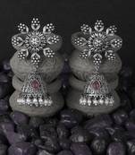 Women oxidised silver-plated flower shape earring