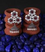 Women oxidised silver-plated flower shape earring