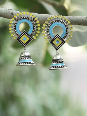 Silver-plated yellow and blue dome shaped jhumkas 1