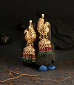 Women 24ct gold-plated peacock temple with pearl-tessel jhumka