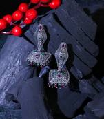 Oxidised silver-plated pearl-tessel dome shaped jhumki