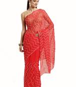 Geroo Jaipur Red Handcrafted Gota Jaal Chiffon Saree