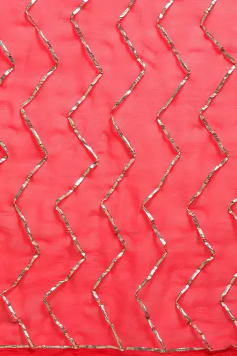   Red Handcrafted Gota Jaal Chiffon Saree