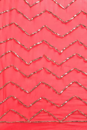   Red Handcrafted Gota Jaal Chiffon Saree