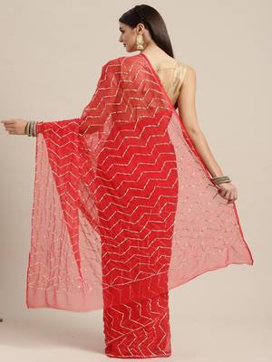   Red Handcrafted Gota Jaal Chiffon Saree 7